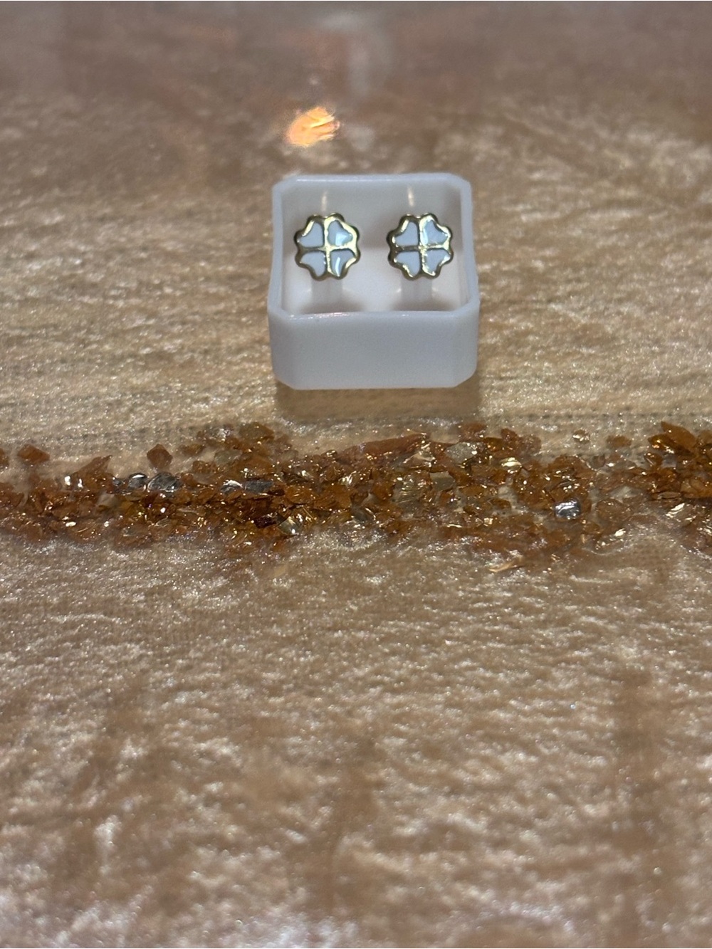 Gold White  Clover Stud Earrings Screw Backing